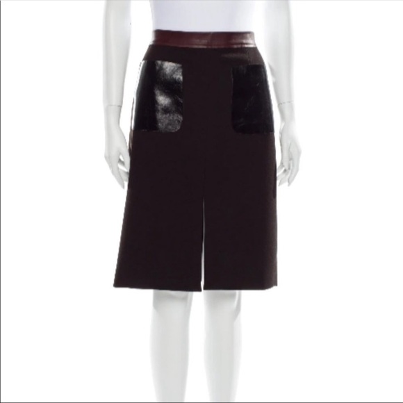L'Agence Front Slit Pencil Skirt Lambskin Wool